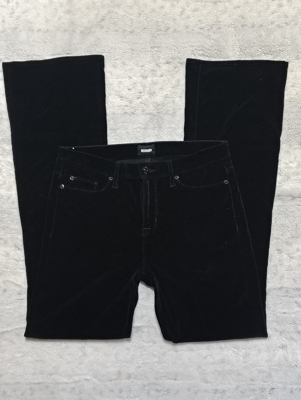 Hudson Drew Mid-rise Boot Cut Black Velvet Flared Pants Women's 29 Quiet Luxury - Picture 8 of 8